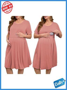 Plus Size Maternity Nursing Dress Labor Delivery Gown Nightgown Sleepwear